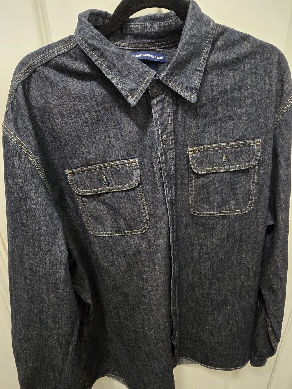 Old Navy Mens XXL Dark Wash Denim Chambray Long Sleeve Button Down Shirt